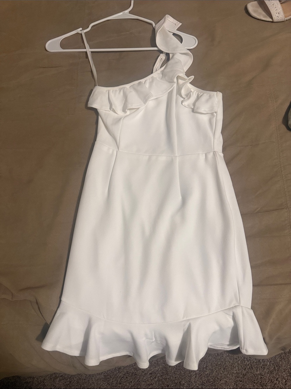 One-Shoulder White Ruffle Dress for Women